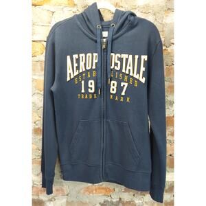 Aeropostale Full Zip Hoodie Mens Sz S Small Sweatshirt Jacket Navy Blue